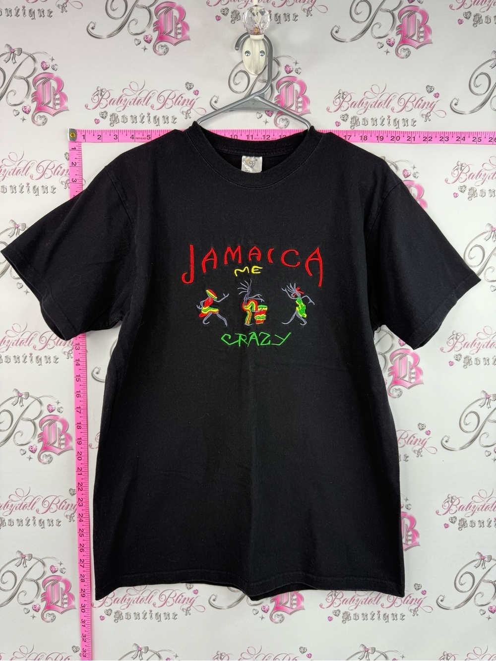 Tropix Jamaica Me Crazy shirt embroidered vintage funny cute Black Graphic Tee